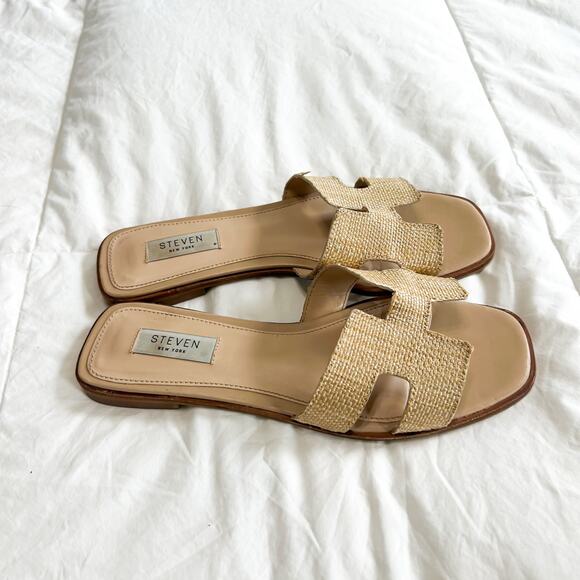 Steven by Steve Madden Hadyn Raffia Slide Sandals Natural Tan Size 8.5 EUC - Picture 4 of 8